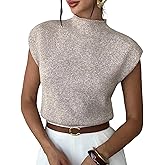 ZAFUL Women's Mock Neck Sweater Vest Cap Sleeve Casual Knit Pullover Tank Outfits Tops