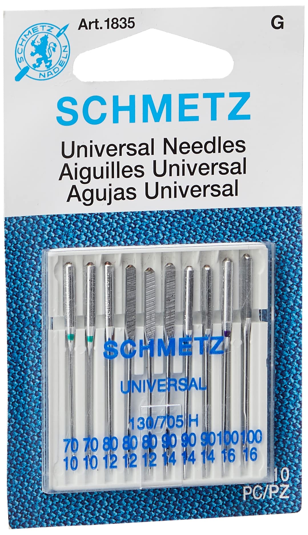Euro-Notions Universal Machine Needles-Size 70/80/90/100 10/Pkg, Other, Multicoloured