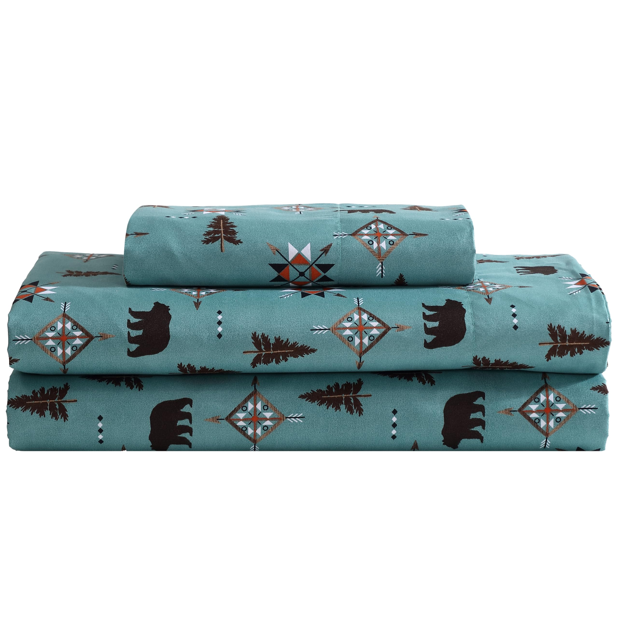 Beatrice Home Fashions Cozy Cabin 3-Piece Twin Microfiber Bedding Sheet Set with Deep Pockets Rustic Patchwork Plaid Deer, Wilderness Bears Image
