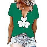 St Patricks Day Outfits Shirts Women V Neck St Pattys Day Tee Tops Funny Green Shirts for Teen Girls