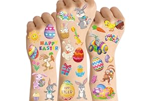 VANTATY 10 Sheets Happy Easter Tattoos For Kids Boys Girls Temporary Tattoos Easter Party Decoration Goodie Bag Fillers, Funny Bunny Eggs Fake Tattoo Sticker Easter Party Favor Supplies Easter Basket Stuffers