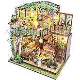 PANZIYU DIY Miniature House Kit, Fairy Dollhouse for Adults to Bulid,Tiny Home Making Kit with Wooden Furniture and LED, Halloween Decoration for Family and Friends (Darcy Flower House)