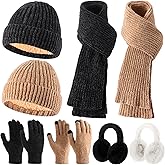 Suhine 8 Pcs Winter Beanie Hat Scarf Gloves Ear Warmer set Warm Fleece Knit Hat Touch Screen Gloves Earmuff for Women men