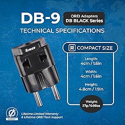 OREI USA to Europe (Schuko) Travel Adapter Plug - 2