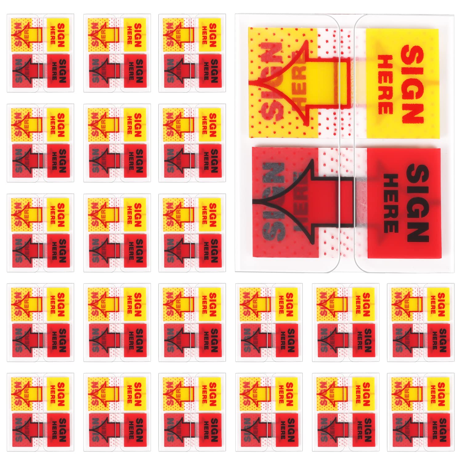 1200pcs/24 Pack Sign Here Stickers, Sign Here Tab with Arrow Sign Easy to Post Sign Here Stickers for Office School Notebook Annotation (Red & Yellow)