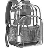 PAMANO Clear Backpack, Heavy Duty Transparent Backpack with Reinforced Bottom See Through for College, Travel, Workplace Security, Gray