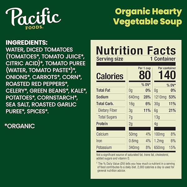 PACIFIC FOODS ORGANIC HEARTY VEGETABLE SOUP, PLANT BASED, 16.3 OZ CAN