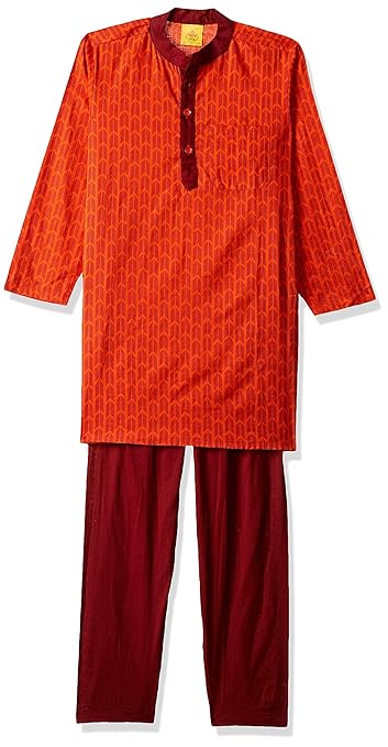 Boy's Cotton Kurta Pyjama (ILW19I19003H_Orange_7-8yrs)