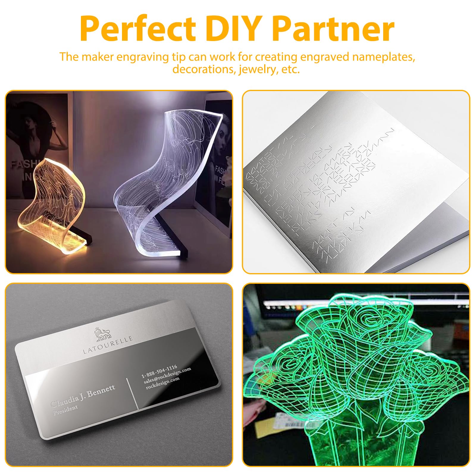 Engraving Tip + Drive Housing Compatible with Maker/Maker 3, Premium Carbide Engraving Tip, Ideal for Engraving Long Lasting Designs on Glass, Acrylic, Metal & More, Silve