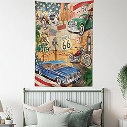 Lunarable Route 66 Tapestry Twin Size, Old