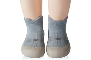 SEBELLST Baby Girl Sock Shoes Rubber Sole Non Slip Indoor Slipper Infant Girls First Walking Floor Shoes Soft Sole Non-Skid Slipper Breathable Lightweight Cotton Mesh Baby Shoes