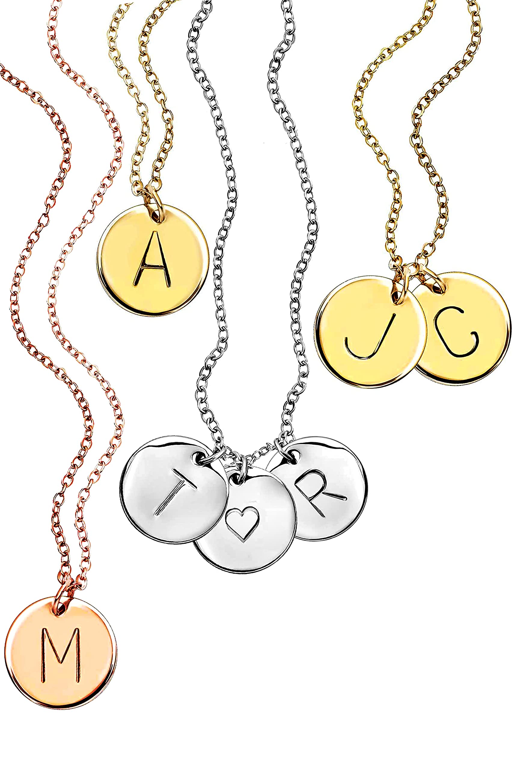 MignonandMignon Delicate Initial Disc Mothers Day Jewelry Gift Rose Gold, Silver Necklaces for Women Best Friend Personalized Bridesmaids Dainty Custom Charm Pendant - CN