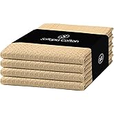 Softopia Cotton Beige Kitchen Dish Towels Set of 4-100% Cotton Waffle Weave, Super Absorbent, Soft, Quick Drying, 16x26 Inches, Ideal for Cleaning, Bar, Tea, and Everyday Use, Tan