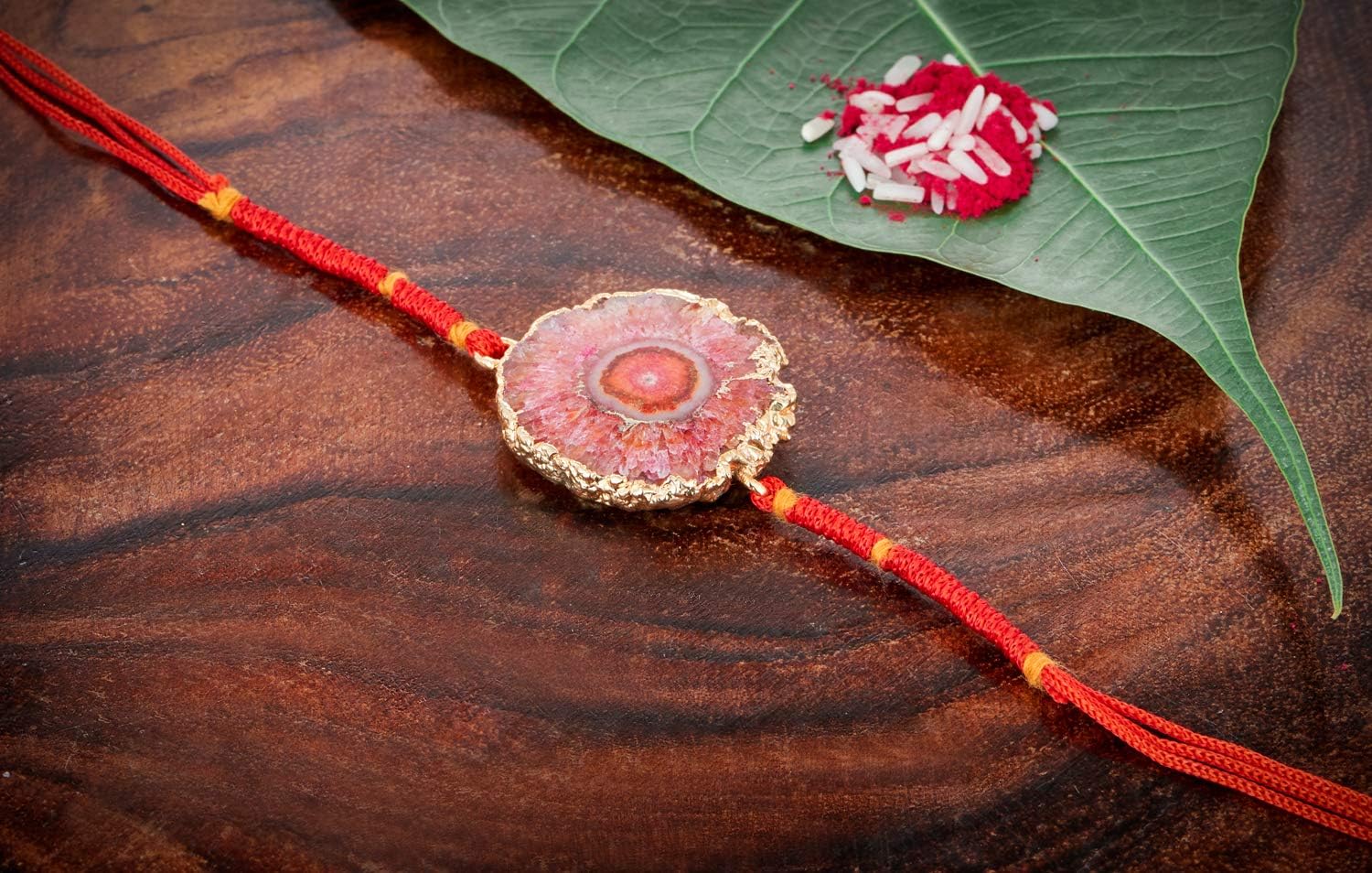 Designer Rakhi Bracelet for Brother on Rakshabandhan Traditional Agate Stone with Plastic Free Packaging (Red)