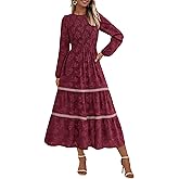 PRETTYGARDEN Long Sleeve Dress for Women 2026 Fall Elegant Modest Floral Boho Smocked Flowy Wedding Guest Midi Dresses