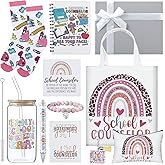 Remerry 10 Pcs School Counselor Appreciation Gifts Counselor Week Gifts Set for Women Include Tote Bag Cosmetic Bag Glass Cup Card Bracelet Socks Notebook Pen for Teacher Educator Mental Health