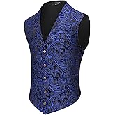 COOFANDY Mens Paisley Tuxedo Vest Victorian Steampunk Gothic Suit Vest Slim Fit V-Neck Waistcoat