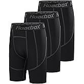 Roadbox Youth Boys Compression Shorts - Spandex Athletic Kids Running Compression Underwear for Basketball Baseball Soccer