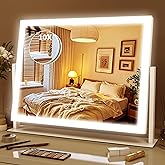 ROLOVE Lighted Makeup Mirror 16.3"x12.6", Hollywood Vanity Mirror with 10X Magnifier, 3 Color LED Lighting Modes, Smart Touch Control & 360° Rotation, Tabletop Makeup Mirror (White, Gift Ready)