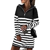 Newshows Women's Winter Sweater Dress 2025 Striped Long Sleeve Lapel Collar Chunky Knit Slouchy Oversized Fall Sweaters