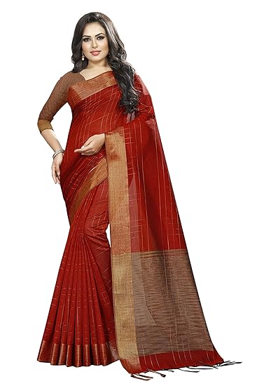 Women's Dupion Silk Saree With Unstitched Blouse Piece