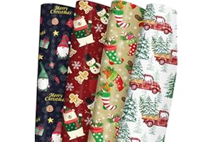 GIOLNIAY Christmas Wrapping Paper for Kids Boys Girls - Wrapping Paper Christmas Bundle with Santa, Green Stockings, Red Truck, Woodland Designs - 6 Jumbo Sheets (28 x 40 inches), Easy to Store