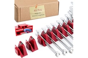 HUKURU 【Newly Upgrade】48 PCS Magnetic Wrench Organizer for Tool Box, Wrench Organizer, Modular Wrench Organizers, Wrench Holder for Tool Organizers and Storage, with Metric&SAE Labels
