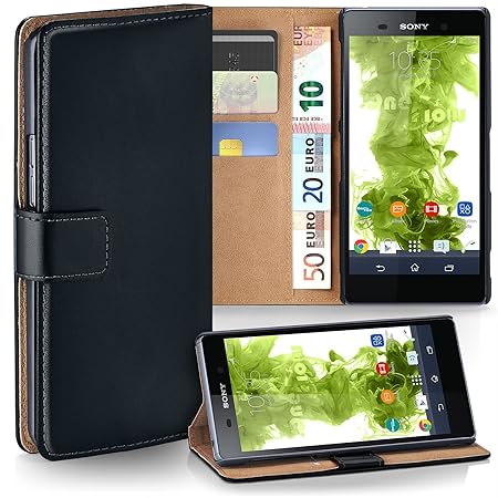moex Sony Xperia Z2 | Hülle Schwarz mit Karten-Fach 360° Book Klapp-Hülle Handytasche Kunst-Leder Handyhülle für Sony Xperia 