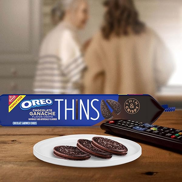 OREO THINS CHOCOLATE GANACHE CREME CHOCOLATE SANDWICH COOKIES, FAMILY SIZE, 12.33 OZ
