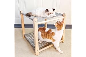 Gesomepurrz Cat Hammock Bed, Pine Wood Structure, 17.0 inches×17.0 inches 2 Layers Cat Hammocks, Elevated Cat Bed for Indoor Cats(Vintage Grey)