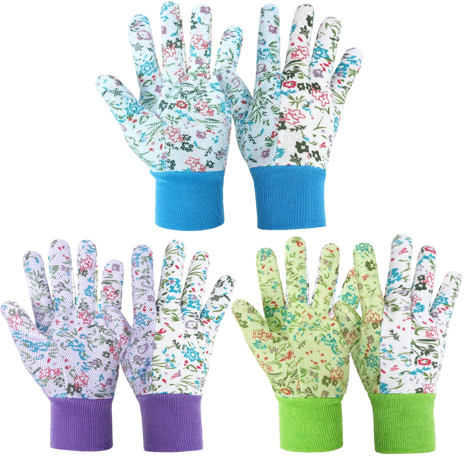 Ainiv Floral Gardening Gloves for Women/Ladies, 3 Pairs Non-Slip Garden Work Gloves, Breathable Yard Work Glove Light Working Gloves for Farm, Yard, Pruning, Outdoor Multi-Purpose(Universal Size)