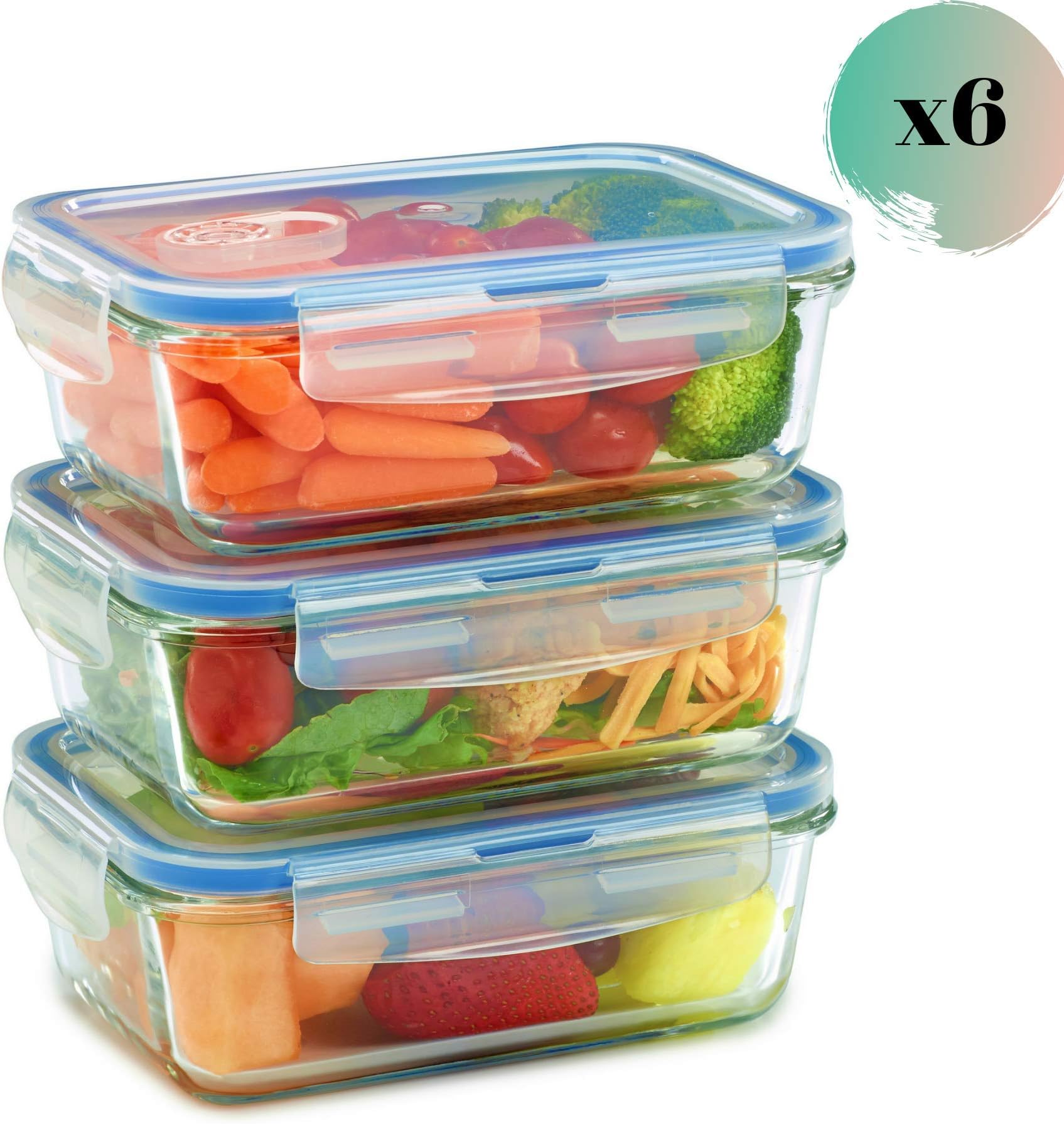 Glass Meal Prep Containers for Food Storage and Prep w/Snap Locking Lids (3|6|18PK) Airtight & Leak Proof - BPA Free - Oven, Dishwasher, Microwave, Freezer Safe - Odor and Stain Resistant