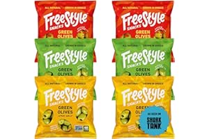 Freestyle Snacks Olive Snack Packs - As Seen on Shark Tank - Single Serve - Fresh Pitted Green Olives, Grown in Greece, All Natural, Non-GMO, Sugar-Free, Salty Snack - Variety, 1.1oz (6 Pack)
