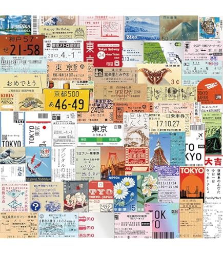 Amazon.com: Retro Paper Stickers Set 60 Pieces Japanese Style