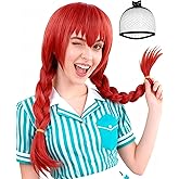 ANOGOL Hair Cap+Red Braided Wig for Anime Cosplay Women Wig Synthetic Wig for Costume Halloween Party