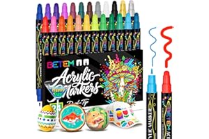 Betem 24 Colors Dual Tip Acrylic Paint Pens Markers, Premium Water-Based Acrylic Paint Markers for Fabric, Rock, Wood, Glass,