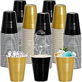 cssopenss 120 PCS Black and Gold Cups 12 oz black gold Plastic cups Graduation Cups Bulk for Party Graduation Wedding Birthday Family Gatherings and Festive Celebrations
