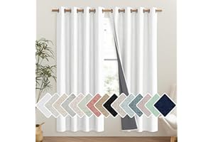 NICETOWN 100% Absolutely Blackout Linen Curtains with Thermal Insulated Liner, Greyish White, 52" Wide, 72" Length Energy Saving Curtains for Living Room 2 Panels Set, Vertical Blinds