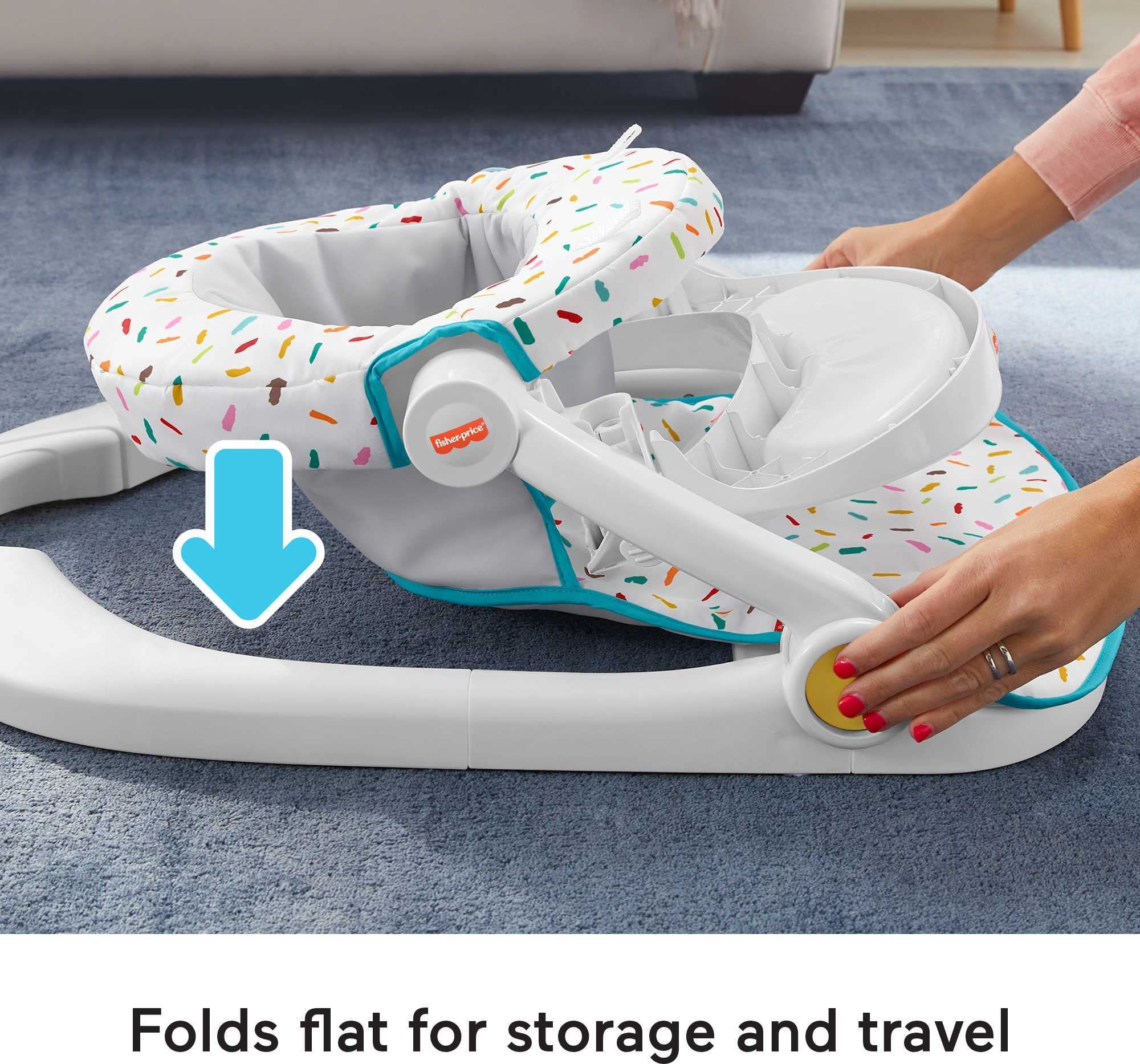 Fisher-Price Portable Baby Chair Deluxe Sit-Me-Up Floor Seat with Snack Tray, Newborn Activity Toys & Rainbow Sprinkles Washable Pad