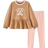 UMELOK Girls Clothing Set 2 Pcs Long Sleeve Ruffle Print Top and Leggings Fall Outfit Size 4-7 Years