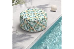 TWLEAR Indoor/Outdoor Inflatable Ottoman, All Weather Ottoman Pouf D31 x H14 inch, Round Foot Rest Ottomans, Portable Footstool for Patio, Garden, Porch, Home,Acapa Opal Geometric