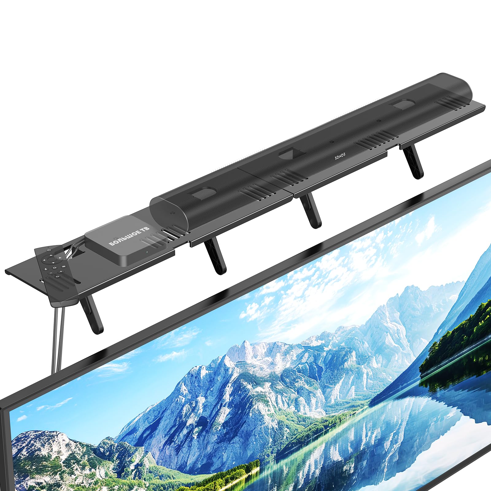 Photo 1 of Soundbar Mount, No Drilling Steel TV Top Shelf Fits Most of Sound Bars Up to 15 Lbs, Universal Sound Bar TV Mount Bracket, Sound Bar Stand Compatible with Samsung, Sony, LG,Bose, 33.8x4.7inch