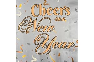 Iconikal 75-Count Disposable Paper Party Napkins Cheers to A New Year 6.5x6.5-Inch 2-Ply Silver Gold Design New Years Eve Decor Bulk Pack