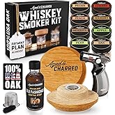Whiskey Smoker Kit with Torch and Old Fashioned Syrup - 8 Flavors Wood Chips - Bourbon Gifts for Men, Cocktail Smoker kit - USA Oak Smoke Lid (No Butane)