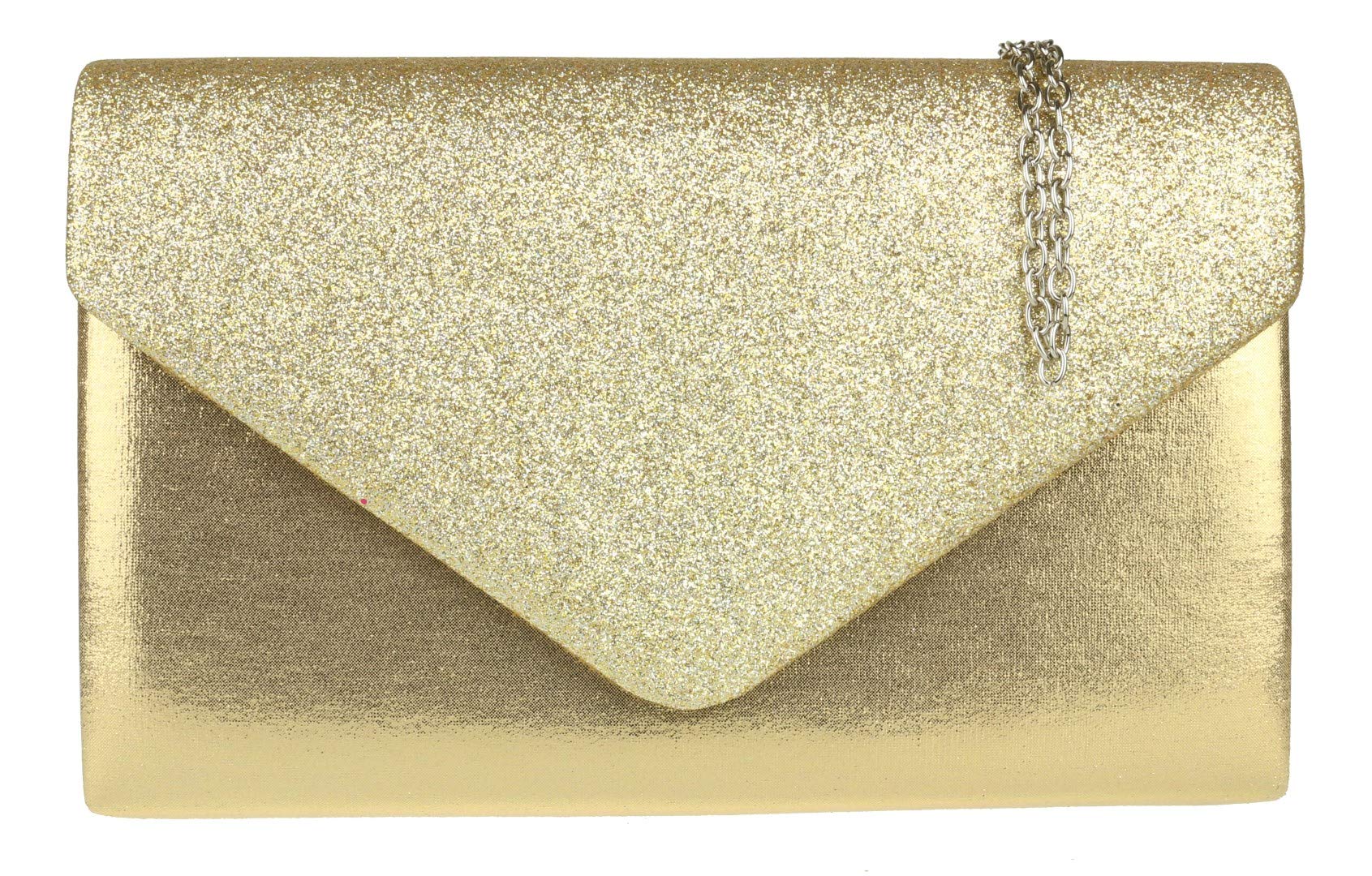 Girly Handbags Womens Glitter Flap Shimmer Clutch Bag - Gold