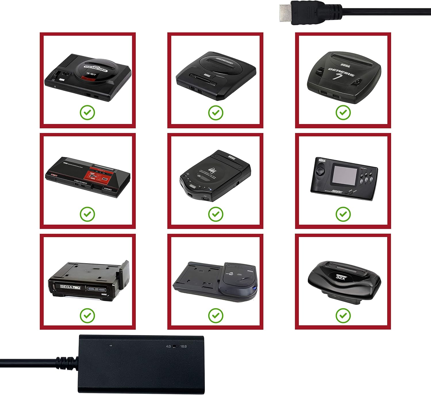HDMI Cable for Sega Genesis Model 1 / 2 / 3, Sega CD, Sega CDX, Sega 32X, Sega Nomad, Original Sega Master System Console: Electronics