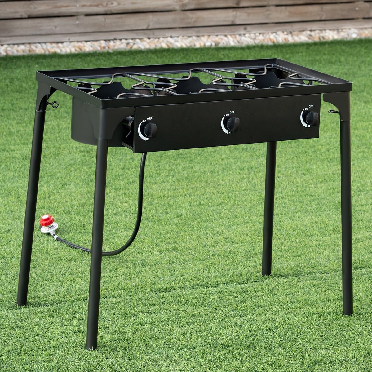 Review Giantex Portable Propane 225,000BTU 3 Burner Outdoor Stove Cooker Standing Camping BBQ