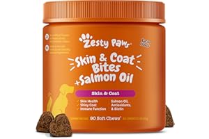 Zesty Paws Salmon Oil for Dogs Skin and Coat, Omega 3 Fish Oil Chews, Dog Allergy Relief Chews, Itch Relief Supplement, 90 Count, Bacon Flavor