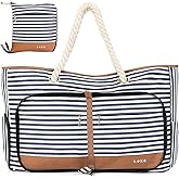 Lekespring Beach Bag for Women - 35L Large Tote Bag, Waterproof & Sandproof, Zippered Carry On Bag for Pool, Beach & Travel