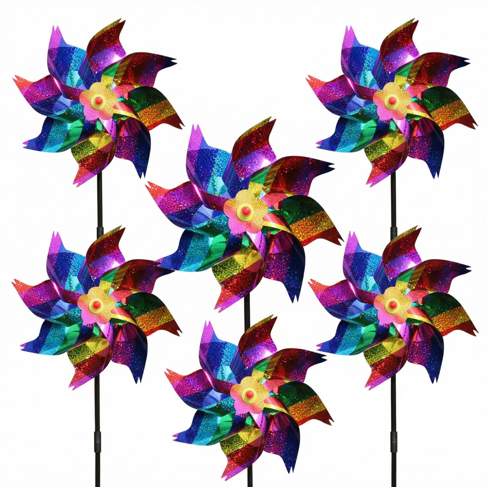 6Pcs Bird Repellent Windmills Reflective Bird Deterrent Garden Windmill Spinners Pigeon Repellent Windmills for GardenKids Garden Toys Wind Spinners for Protect GardenFruits Flowers Lawns (Colorful)